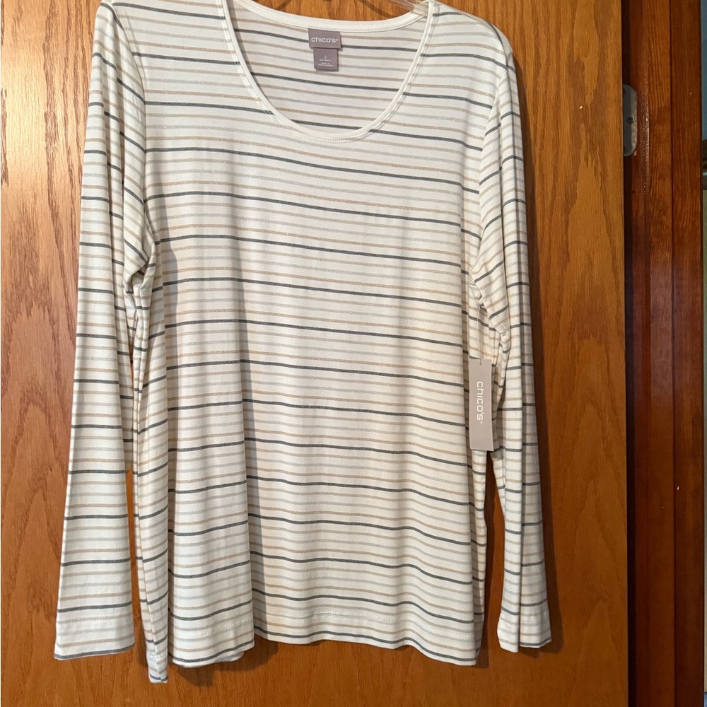 Chico's Cream Fitted Long Sleeve T-Shirt